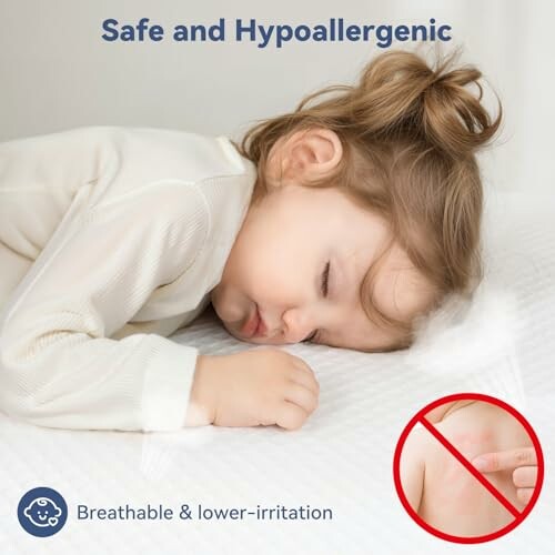 Baby sleeping peacefully on hypoallergenic bedding.