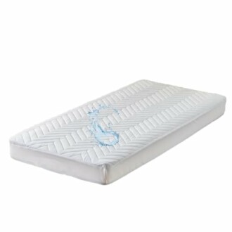 Waterproof mattress protector with water splash design.